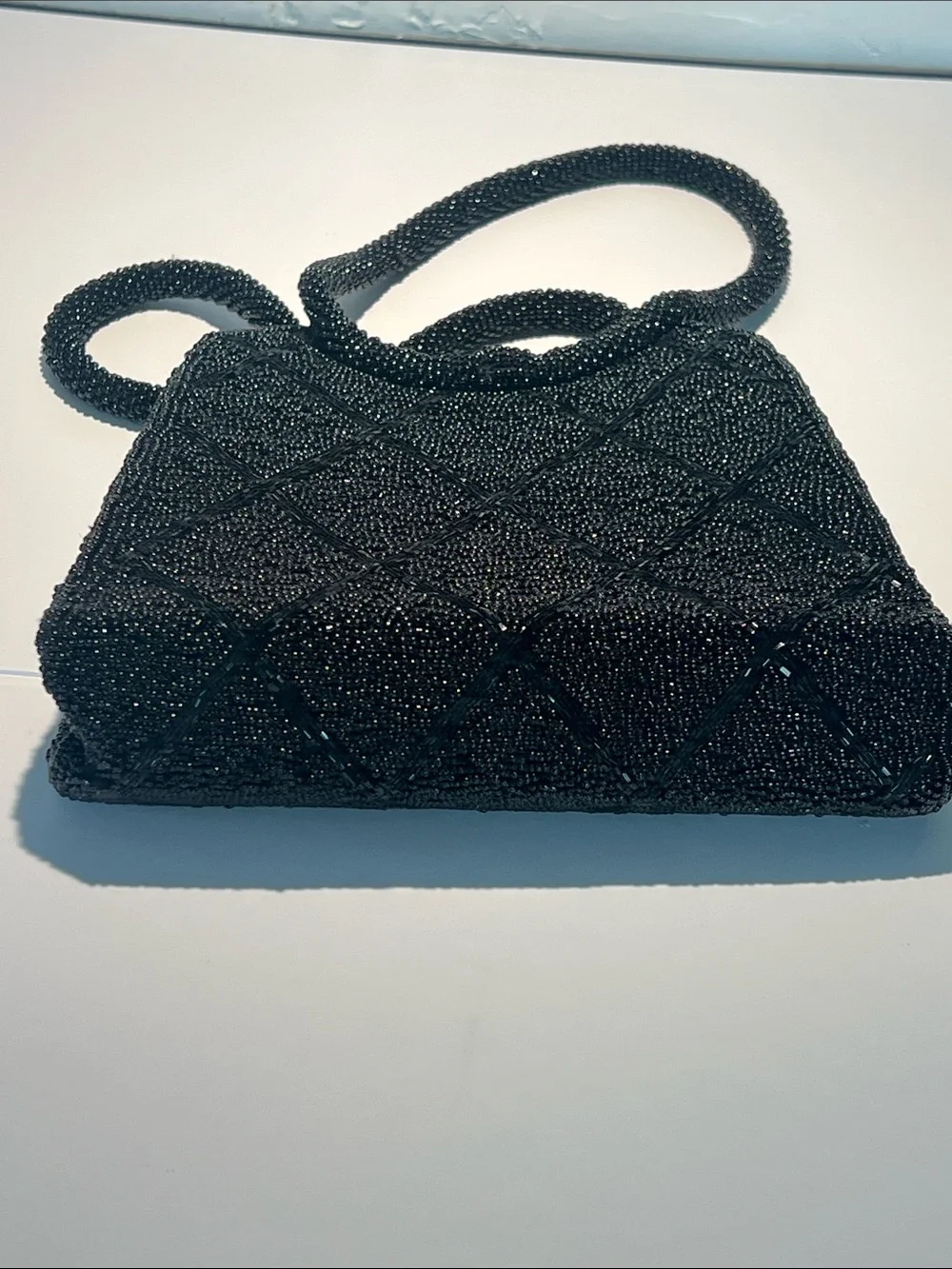 Magid Black Seed Bead Quilted Handbag Vintage 1950s-1960s